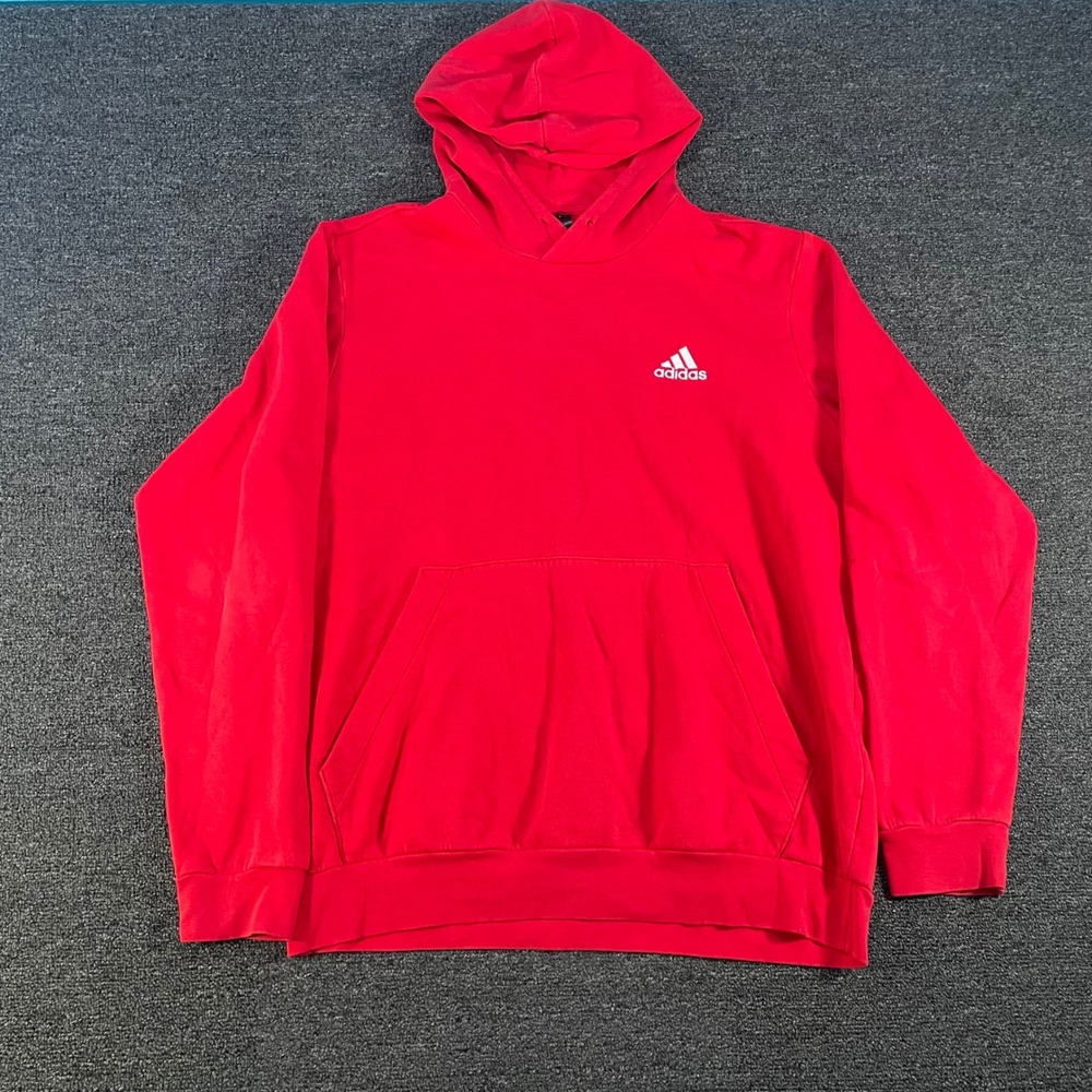 Adidas Hoodie Mens XL Red Good Embroidered Logo H47018 Pullover Fleece